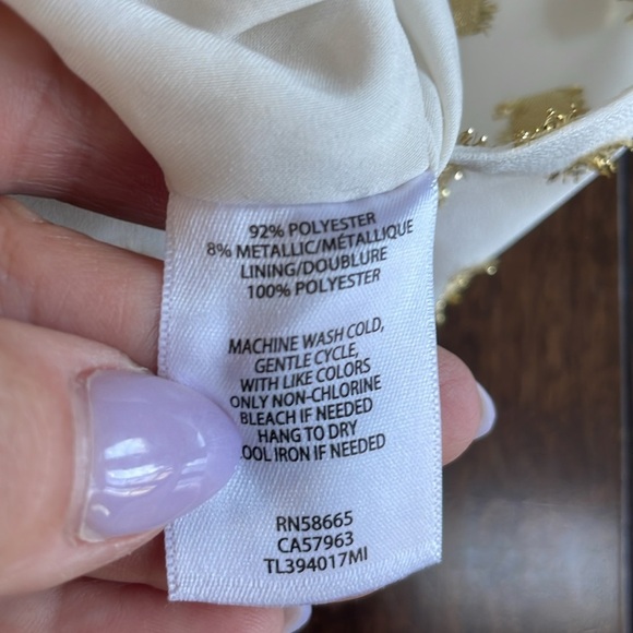 Leith Shirred V-Neck Women's M Long Sleeve Blouse Ivory Gold Metallic Cropped - Picture 11 of 12